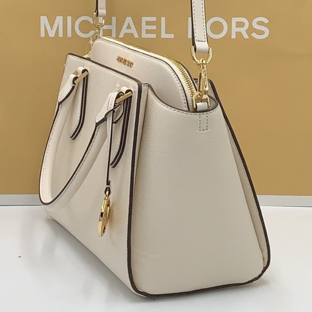 Michael Kors Daria Large Satchel Bag Leather Light Cream - Picture 12 of 16